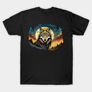 Full Moon Night with a Howling Wolf Vector T-Shirt